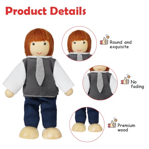 Aolso Wooden Family Dolls Playset of 7 People - Image 3