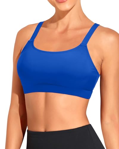 Image of Tempt Me Women Sports Bra Swim Crop Tops Only | Scoop neck, Bathing suits top, Removable cups, Adjustable straps