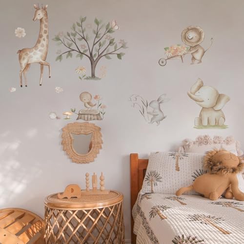 Image of Safari Animal Wall Stickers for Kids Baby Girl Wall Stickers for Room Bedroom Playroom Living Room Decor Boho Nursery Wall Art Nursery Wall Sticker Kids Room Decoration-Self-Adhesive