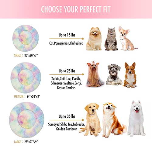 Raimaiso Anti Anxiety Round Fluffy Plush Faux Fur Warm Washable Dog Bed & Cat Bed, Original Bed For Small Medium Large Pets,Used To Relieve Joints And Improve Sleep（20"/24"/27''） (20", Rainbow) #TOP5