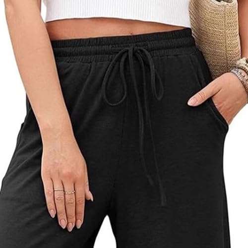 Womens Casual Lightweight Drawstring Elastic Waist Pants Womens Wide Leg Pant High Waisted Ruffle Hem Palazzo Pant4