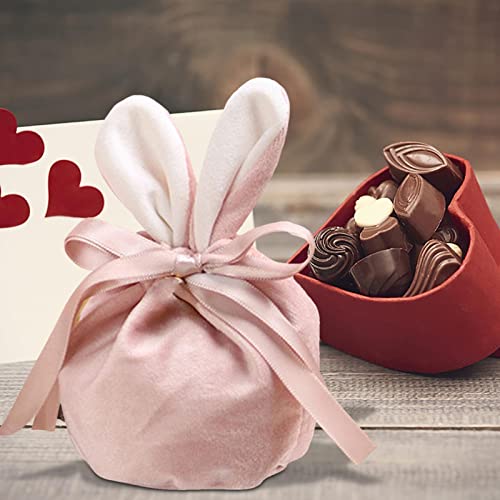 Moslate Paashaas zakken - 5 stuks konijn oor fluwelen geschenkzakje, paaskoekjes snoepzakken verpakking zakken, cartoon trekkoordzakken kleine zakjes, voor paaseieren, snoep, kleine voorwerpen - Image 7