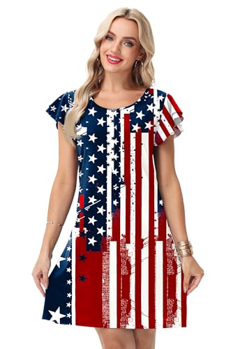 Image of AOBUTE Womens 4th of July Dress American Flag Party Dresses USA Parade Mini Dress