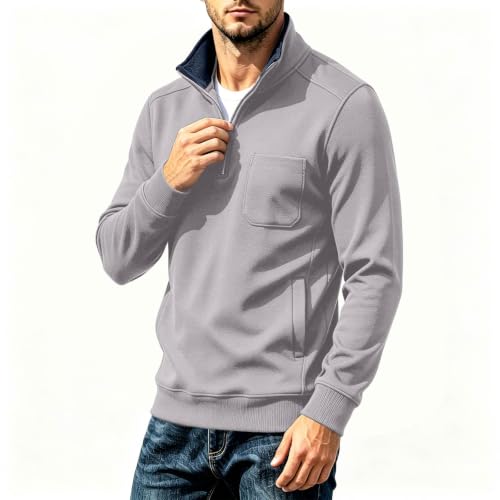 Men Long Sleeve Shirt Fleece Lined Textured Retro Quarter Zip Pullover - image 3