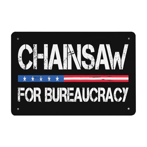Karclau Chainsaw For Bureaucracy Metal Sign, Vintage Rustic Decor, 30 x 20 cm