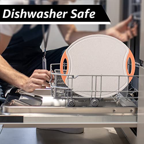 Raj Eco Wheat Straw Cutting Board - Orange Non-Slip Double-Sided Kitchen Chopping Board With Juice Grooves - Meat, Vegetable Cutting Boards With Easy Grip Handles - Medium 14.57" X 12" #TOP6