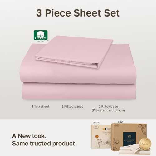 Image of Soft Natural 100% Cotton Sateen Twin XL Bedsheets, 3 Pc Set, Pink