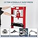20T Hydraulic Press, Heavy Duty H-Frame Garage Floor Hydraulic Shop Press with Press Plates, Adjustable Working Table Height, for Auto Repair, Red