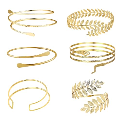louuuou 6Pcs Arm Cuff Gold Adjustable Upper Arm Bracelet for Girls Women