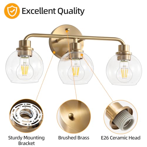 Image of Bathroom Light Fixtures Gold Vanity Light 3 Light Brushed Brass