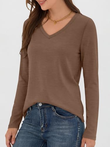 Image of ANRABESS Long Sleeve Shirts for Women Wrinkle Free V Neck Fall Top