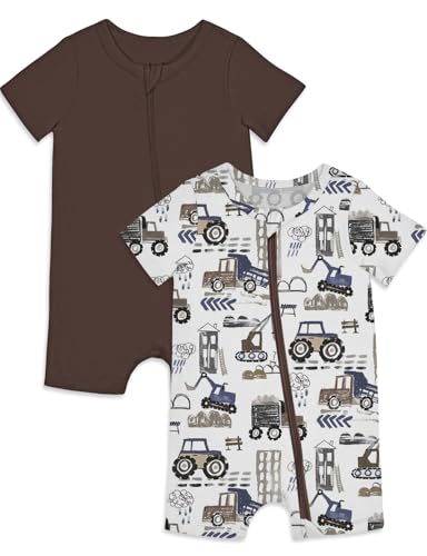 Image of Jimonda Baby Rompers Cotton Baby Boys Baby Girls Short Sleeve Sleepers Pjs Two Way Zipper One-piece Neutral Sleep and Play