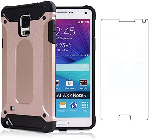 Asuwish Compatible with Samsung Galaxy Note 4 and Tempered Glass Screen Protector Cover Cell Accessories Rubber Full Body Slim Silicone Phone Cases for Glaxay Note4 N910A Not Notes Women Men Rose Gold