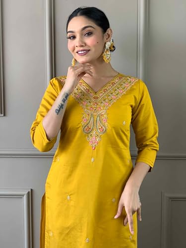 Image of Shiv Textiles Cotton Blend Solid Regular Kurta Sets for Women (JDA-Gauri-Yellow-S
