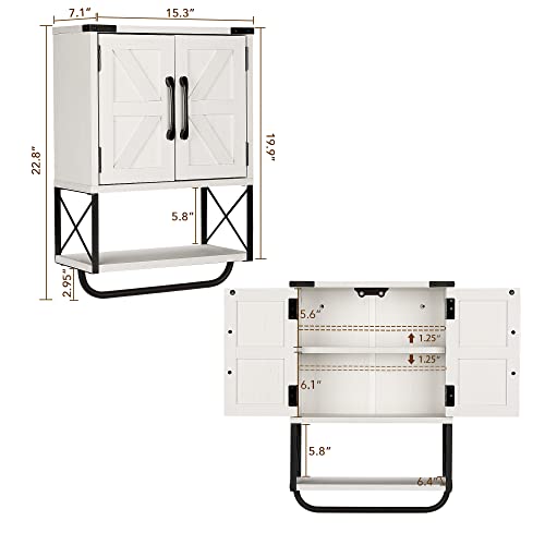 Rustown Farmhouse Rustic Medicine Cabinet With Two Barn Door,Wood Wall Mounted Storage Cabinet With Adjustable Shelf And Towel Bar, 3-Tier Bathroom Cabinet For Bathroom, Living Room(Vintage White) #TOP2