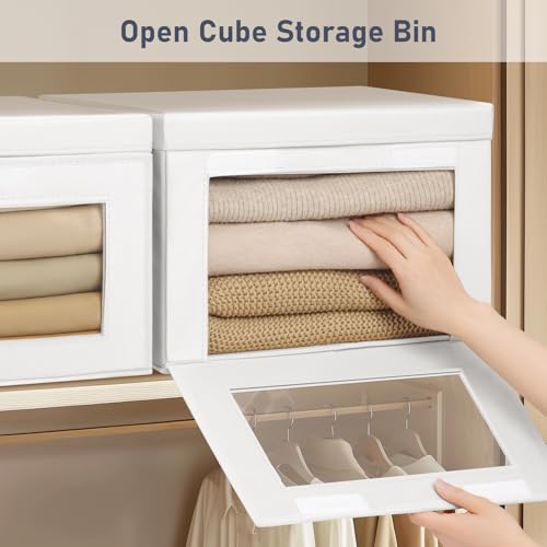 Image of DIMJ Storage Bins with Lids - 6 Pack Large Fabric Closet Organizer with Window & Handles, Collapsible Decorative Storage Boxes for Shelves Under Bed, Books Clothes Blankets Sweaters Organization