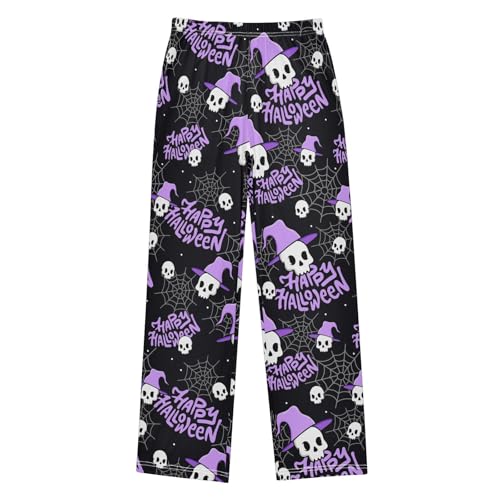 ZZXXB Skull Cobweb Boys Long Pants Soft Trousers Elastic Waist Kids Lounge Bottoms with Pockets S-XL