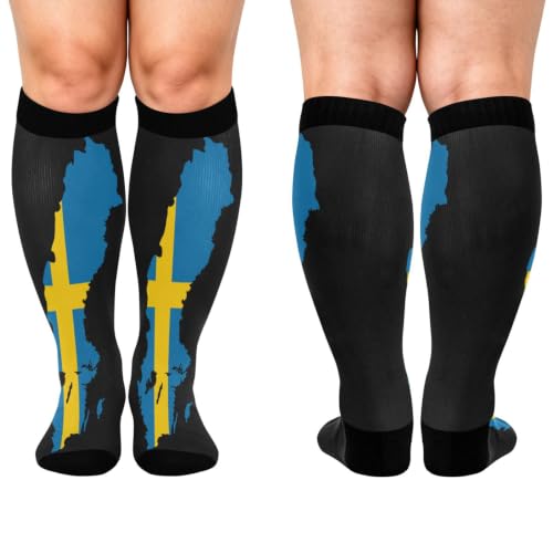 GuoChe Plus Size sports compression stockings Sweden National Pride Flag