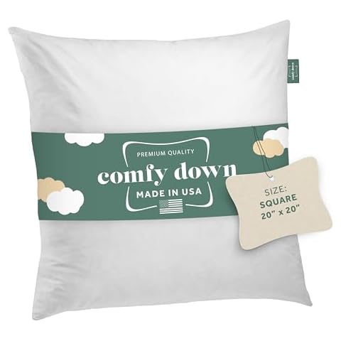Decorative Throw Pillow Insert, Down and Feathers Fill, 100% Cotton Cover 233 Thread Count, Square Pillow Insert - Made in USA (20" x 20") Cover