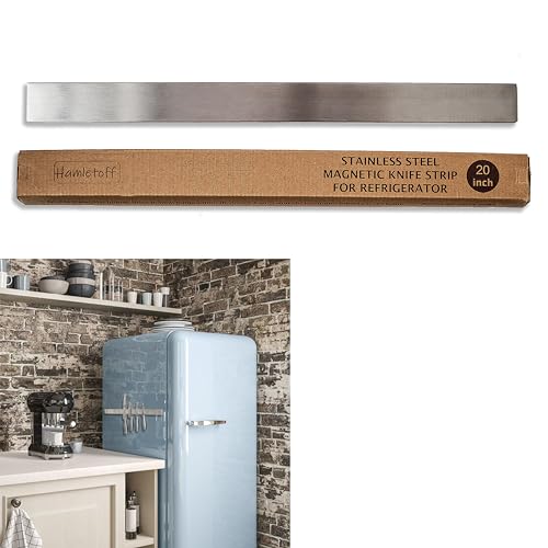 Image of Hamletoff Premium Magnetic Knife Holder for Refrigerator – 20 Inch Professional Double Sided Magnetic Knife Strip for Fridge - Stainless Steel Magnetic Knife Holder for Wall Self Adhesive