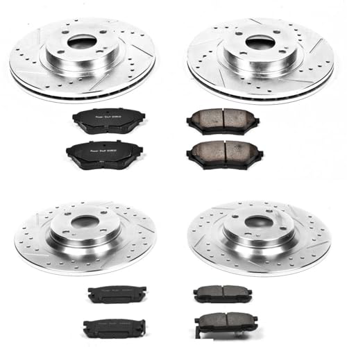 Image of PowerStop Front and Rear Brake Kit for Mazda Miata 2001-05 - Drilled and Slotted Disc Rotors with Carbon-Fiber Ceramic Brake Pads Replacement, K4468