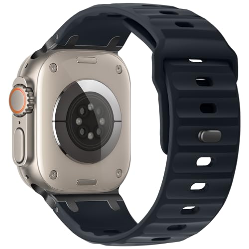 Image of Compatible with Apple Watch Strap Ultra2 /Ultra 49mm Series 10 /9 /8 /7 /6 /5 /4 /SE Soft Silicone Sport Strap Rugged iwatch Band 45mm 44mm 46mm with Stainless Steel Adapter for Men Women