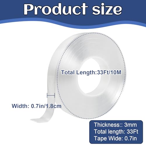 Image of Heavy Duty Double Sided Mounting Tape 1.18 inchx33 FT, Nano Tape Adhesive Gel, Picture Hanging Strips Clear Removable & Residue-Free, Strong Grip for Walls, Posters, Carpets, Pictures