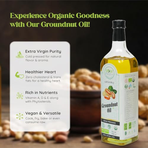Image of Organic Cold Pressed Groundnut Oil 1 Litre, Vitamin E, D Rich, No Trans Fat