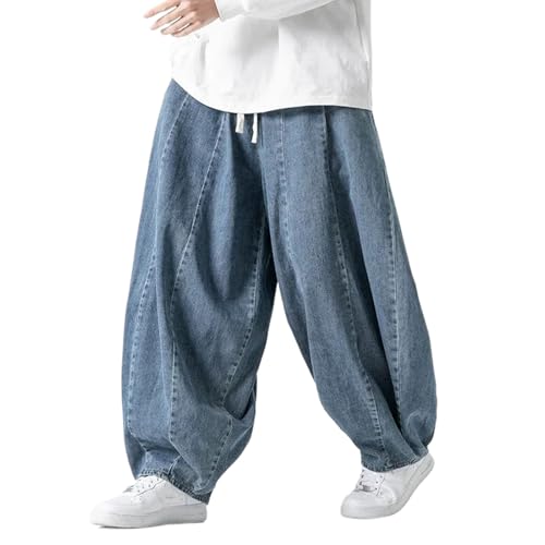 Men Casual Pants Japanese Styles Jeans Loose Mens Hip Hop Lantern Pants Streetwear Male Denim Wide Leg Trousers