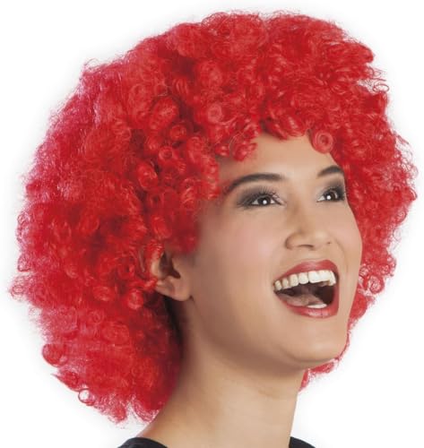 Parrucca Afro Riccia in Poliestere Colori Vari (Rosso) - Taglia Unica