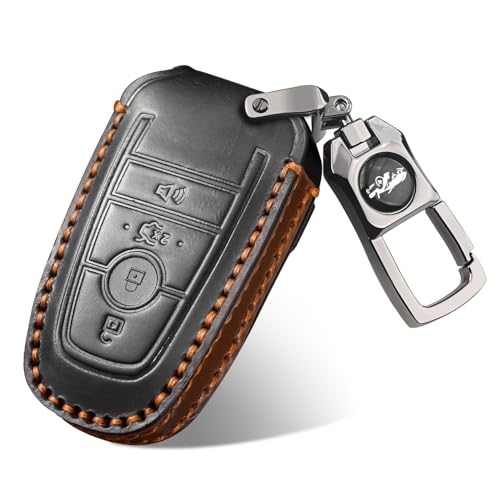 Coque de clé Ford en cuir véritable noir protection élégante et haut de gamme à 4 boutons