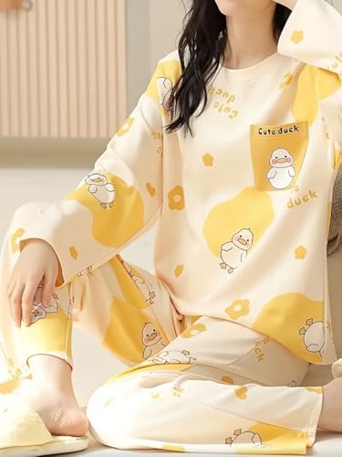 Image of GLASGO Women's Cotton Pajama Set with Top & Pants|| Korean Night Wear|| Loose Fit Home Wear || Lightweight Printed Set || Soft & Comfy Sleepwear for Girls & Women || LNS-4-$