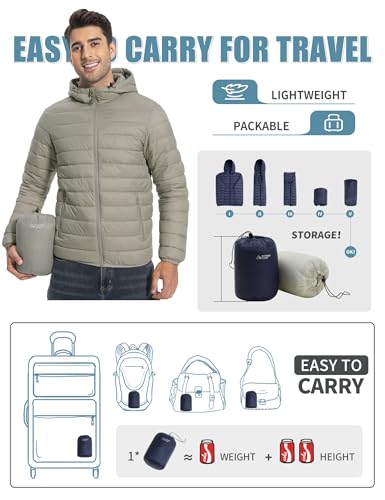 Image of Pioneer Camp Mens Lightweight Packable Puffer Jacket Hooded Insulated Thermal Puffy Winter Jackets for Running Travel