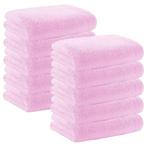 Image of NBLJF Multicolor Small Washcloths Set 10 Pack for Newborn Baby Bath Hand Towel and Face Cloths or Bathroom-Kitchen Multi-Purpose Soft-Comfortable Absorbent Fingertip Towels 10'' x 10'' (Pink)