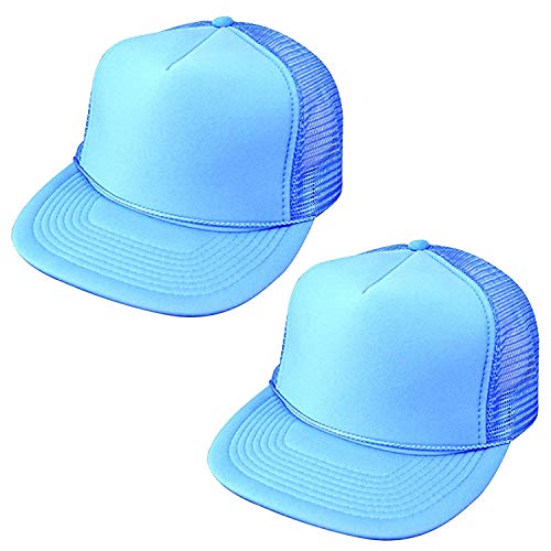 2 Packs Baseball Caps Blank Trucker Hats Summer Mesh Cap (2 for Price of 1) (5FBC - Flat Bill Mesh Cap (Col. Blue))