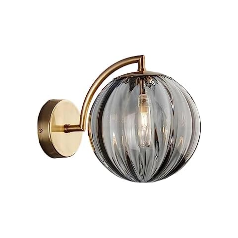 LOTREE Grey Glass Globe Wall Sconces Gold Brass Base Mini Glass Ball Wall Lights for Bedside(Grey) Cover
