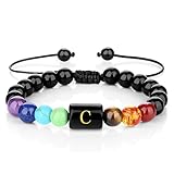 jojnsha Pulsera elástica de cristal hecha a mano con 7 piedras de color, cadena ajustable para buena suerte