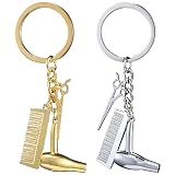 BKJJ 4 pcs Llavero de Peluquería Fashion Peluquería Secador de Pelo, Peine Charm Colgante Keychain, Mujeres Hombres Moda Peluquería Cadena de Llaves...