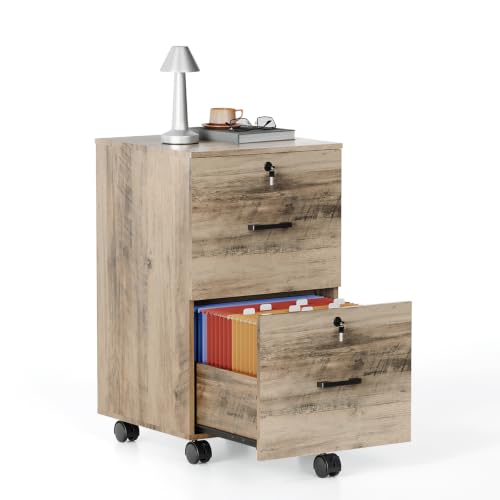 Image of Bonnlo 2 Drawers Mobile File Cabinet for A4, Letter-Size Files,Wooden Rolling File Cabinet,Small Lockable Filing Cabinets for Home Office,Grey
