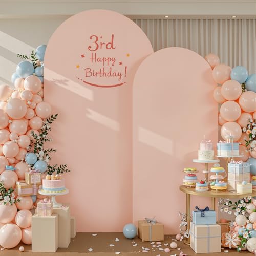 Image of Nude Arch Covers Set of 2-7.2 and 6ft Nude Arch Backdrop Cover Spandex Wedding Balloon Arch Stand Covers for Baby Shower Birthday Party Bridal Shower Photo Arch Covers Stretchy Backdrop