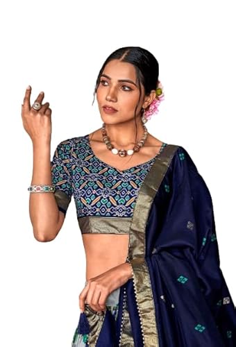 Women's Tussar Silk With Dot & Ikkat Print With foil work Lehenga Choli Sett