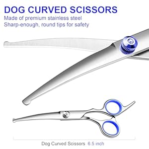 Professional Dog Grooming Scissors Kit Titanium Coated Dog Scissors for Grooming Grooming Shears Kit Thinning Curved Scissors and Comb for Dog Cat Pet Blue 4 in 1