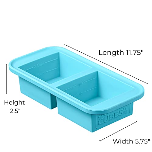 Souper Cubes 2 Cup Silicone Freezer Tray With Lid - Easy Meal Prep Container and Kitchen Storage Solution - Silicone Mold for Soup and Food Storage - Aqua - 2-Pack - Image 4