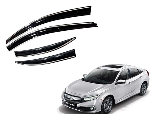 Image of CAR SAAZ Unbreakable Chrome Line Door Visor for Civic (2019-2022)(Set of 4Pcs) | Rain Guard | Wind Deflector