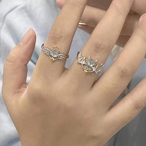 Angel Demon Wing Rings For Couple Lover, Fashion Adjustable Classic Angel Demon Moonstone Ring Set, Open Hypoallergenic Statement Promise Wedding Engagement Band Ring Jewelry Gifts for Couples Women4