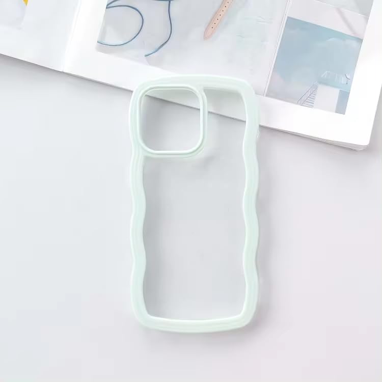 Image of MIDOS Back Cover Compatible with iPhone 14 Pro Max, Cute Curly Wave Frame Clear Case for Girls Women, Transparent Soft Silicone TPU Bumper Shockproof Protective Cover for iPhone 14 Pro Max (Mint)