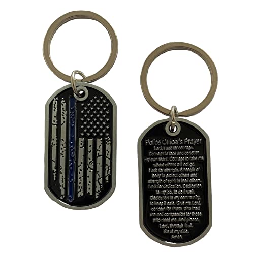 image for DFFDFF Blue Line Police Officer's Prayer Challenge Coin Dog Tag Keycha