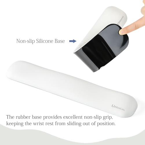 Image of UnivoColors Design-Medium Wave Keyboard Wrist Rest of Medium, Artificial Sheepskin+Memory Foam+Ergonomic+Anti-Slip Gel, Resilience Support During Work and Gaming,Keyboard Accessory,White