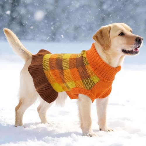Image of Dog Sweater Dress Plaid Knitwear for Large Dogs Girl Christmas Clothes