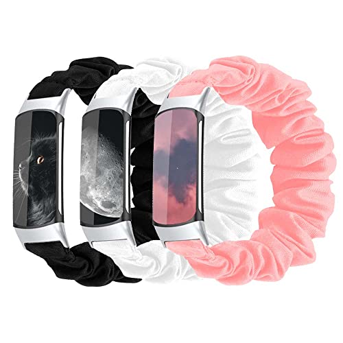 OKAYOU Scrunchie bands Compatible with Fitbit Charge 5 Band,For Women,Replacement Strap,Large Small,Elastic Fabric Pattern Wrist